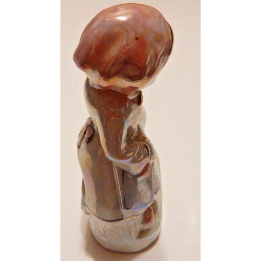 Vintage Lustreware Figurine Girl with Bonnet & Lamb Iridescent Porcelain Japan